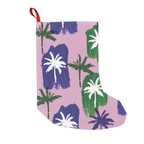 Painted Palm Navy Blue Green Small Christmas Stocking