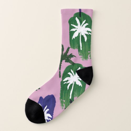 Painted Palm Navy Blue Green Socks