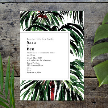 Painted Palm Trees Beach Wedding Invitation by JillsPaperie at Zazzle