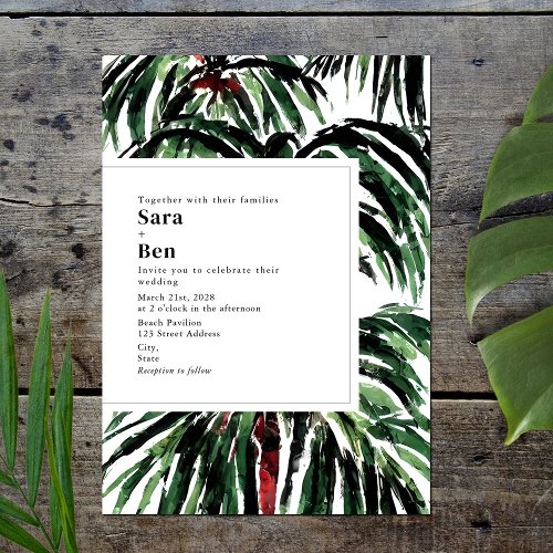 Painted Palm Trees Beach Wedding Invitation