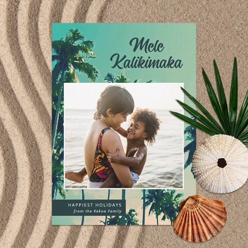 Painted Palm Trees Mele Kalikimaka Photo Christmas Holiday Card