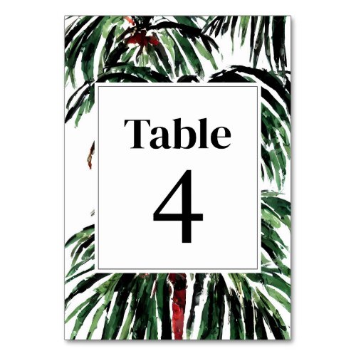 Painted Palm Trees Modern Beach Wedding Table Number