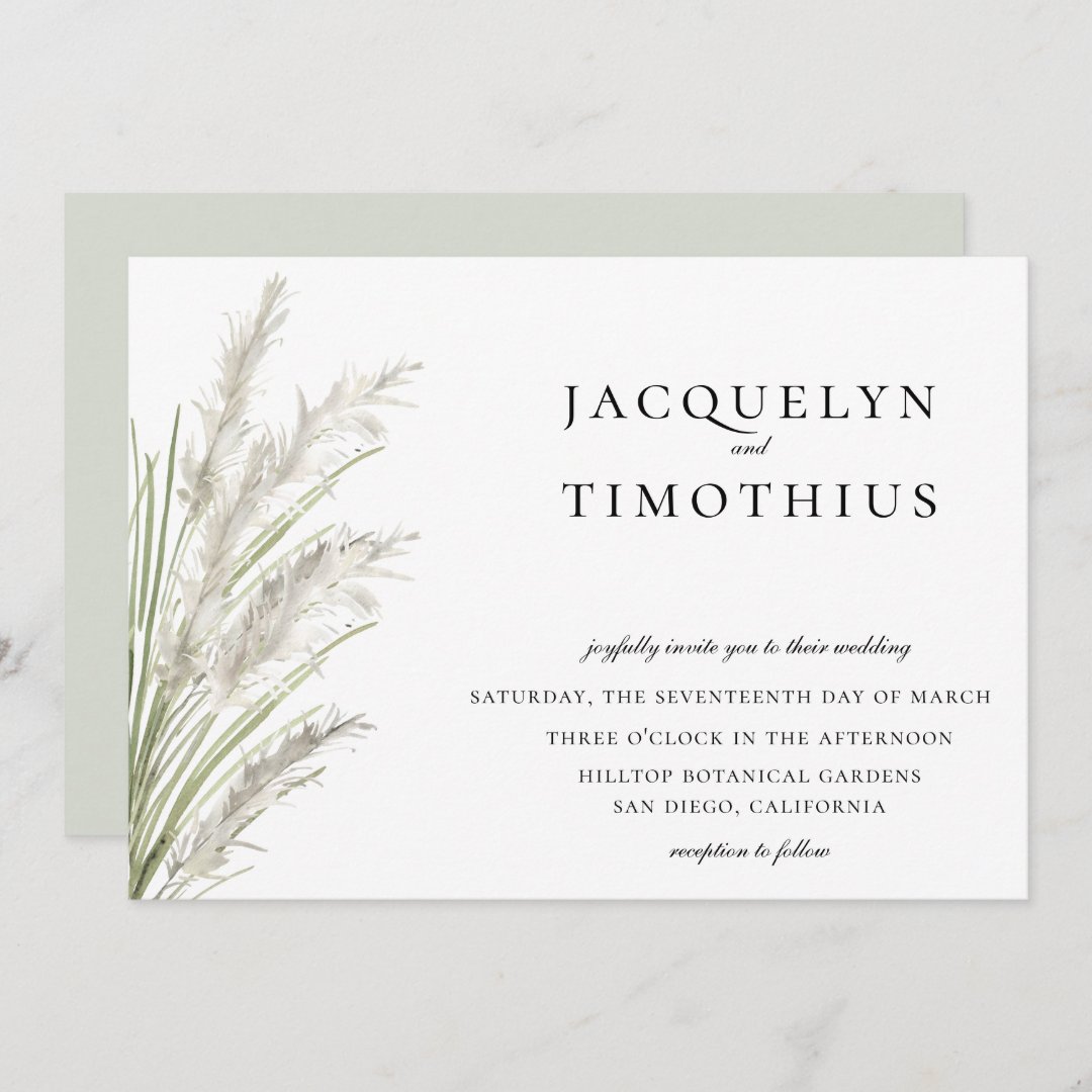 Painted Pampas Grass Wedding Invitation | Zazzle