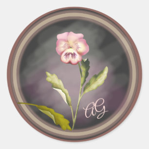 Painted Pansy with Initials Classic Round Sticker