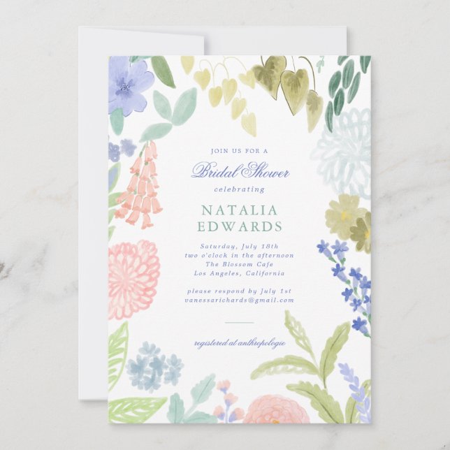 Painted Pastel Garden Bridal Shower Invitation (Front)