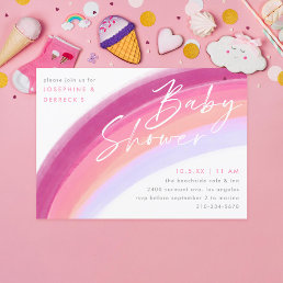 Painted Pastel Purple Rainbow Baby Shower Invitation
