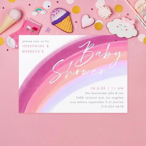 Painted Pastel Purple Rainbow Baby Shower Invitation