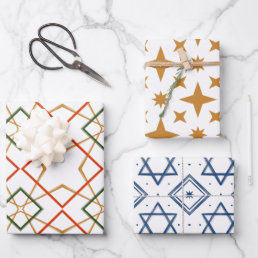 Painted Patterns Festive Holiday and Jewish Stars Wrapping Paper Sheets
