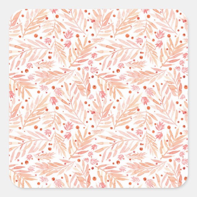 Painted Peach Palm Leaves Square Sticker (Front)