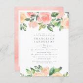Painted Peach Roses | Modern Elegant Bridal Shower Invitation Postcard (Front/Back)