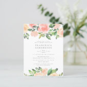Painted Peach Roses | Modern Elegant Bridal Shower Invitation Postcard (Standing Front)