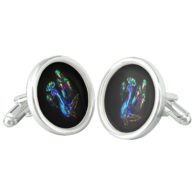 Painted Peacock Cufflinks (Angled)