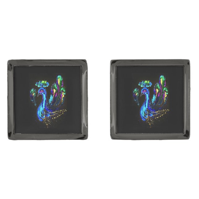 Painted Peacock Cufflinks (Front)