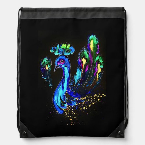 Painted Peacock Drawstring Bag