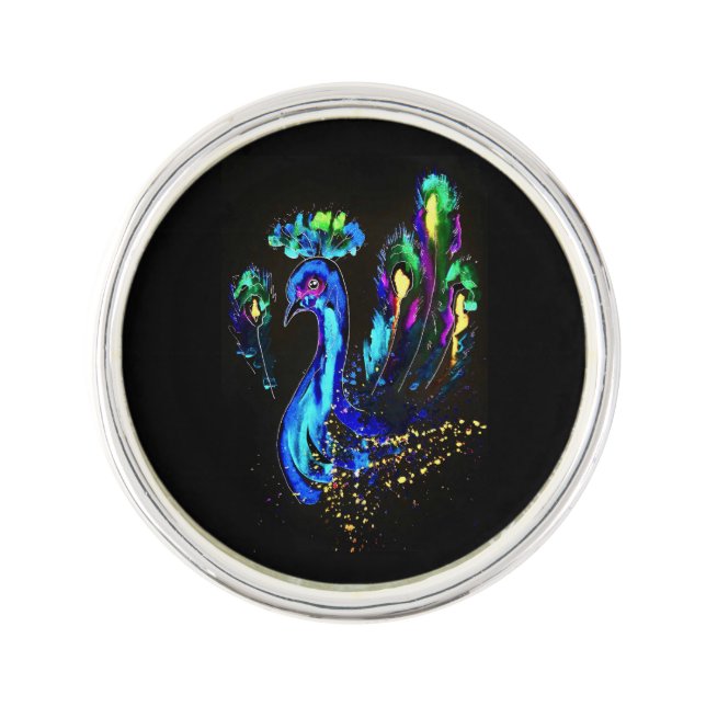 Painted Peacock Lapel Pin (Front)