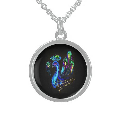 Painted Peacock Sterling Silver Necklace