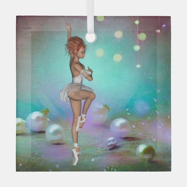 Painted Pearls Background & Dancing Ballerina Glass Ornament (Front)