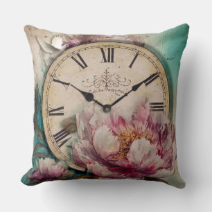 Painted Peonies Vintage Clock - Pillow