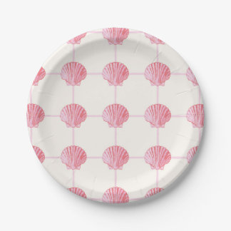 Painted Pink and Coral Clam Seashell Checkers Paper Plates