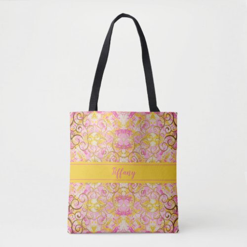 Painted Pink and Gold Tote Bag