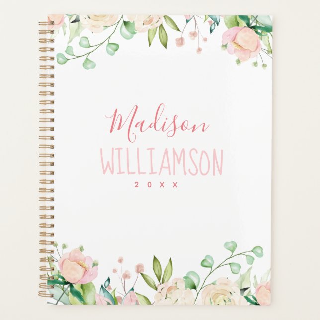 Painted Pink and Green Floral Planner (Front)