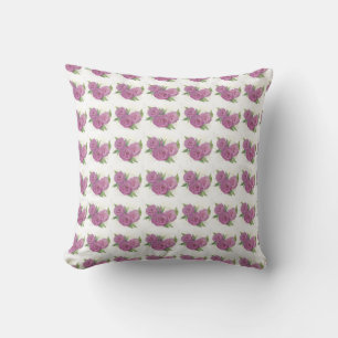 Painted pink and mauve roses on cream reversible throw pillow