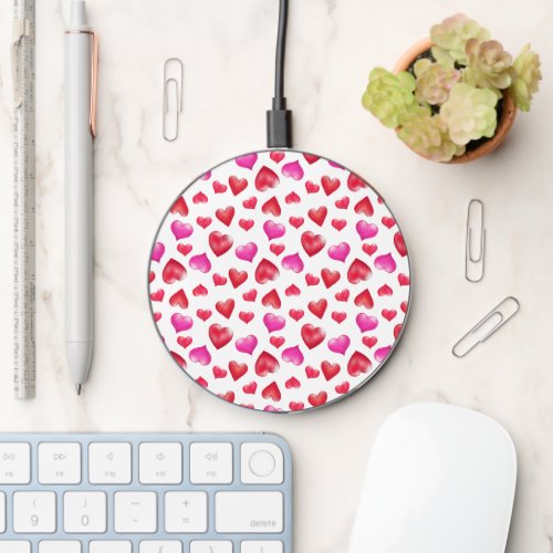 Painted Pink and Red Hearts Pretty Wireless Charger