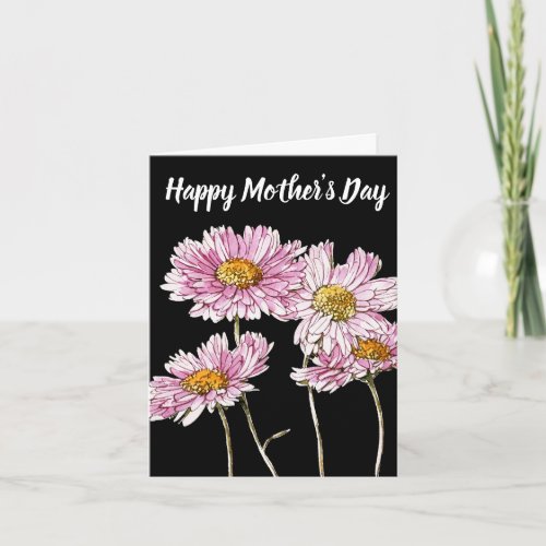Painted Pink and White Asters Mothers Day Holiday Card