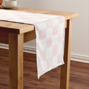 Painted Pink and White Check Checkerboard Pattern Medium Table Runner