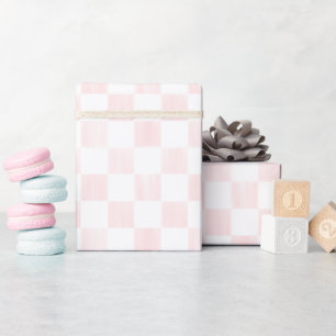 Painted Pink and White Check Checkerboard Pattern Wrapping Paper