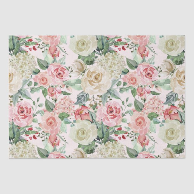 Painted Pink and White Rose Garden Tissue Paper (Front)