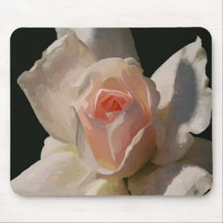 Painted Pink and White Rose on Black - Mousepad