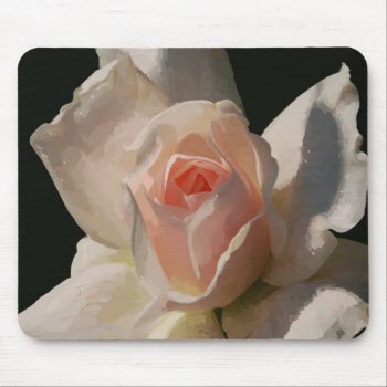 Painted Pink And White Rose On Black - Mousepad by LoisBryan at Zazzle