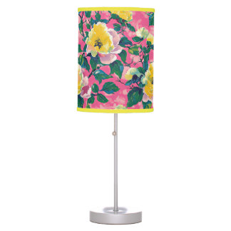 Painted Pink and Yellow Chinoiserie Floral Table Lamp