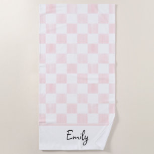 Painted Pink Checkerboard Pattern Personalized Beach Towel
