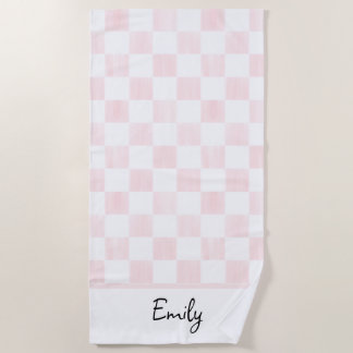 Painted Pink Checkerboard Pattern Personalized Beach Towel