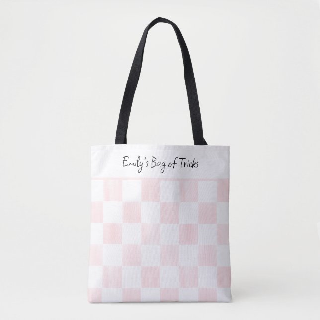 Painted Pink Checkerboard Pattern Personalized Tote Bag (Front)