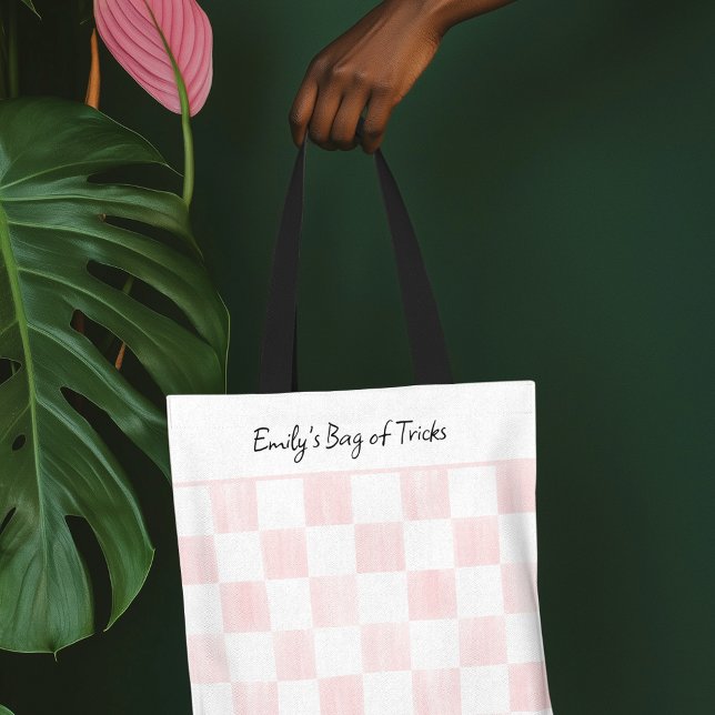 Painted Pink Checkerboard Pattern Personalized Tote Bag (Creator Uploaded)