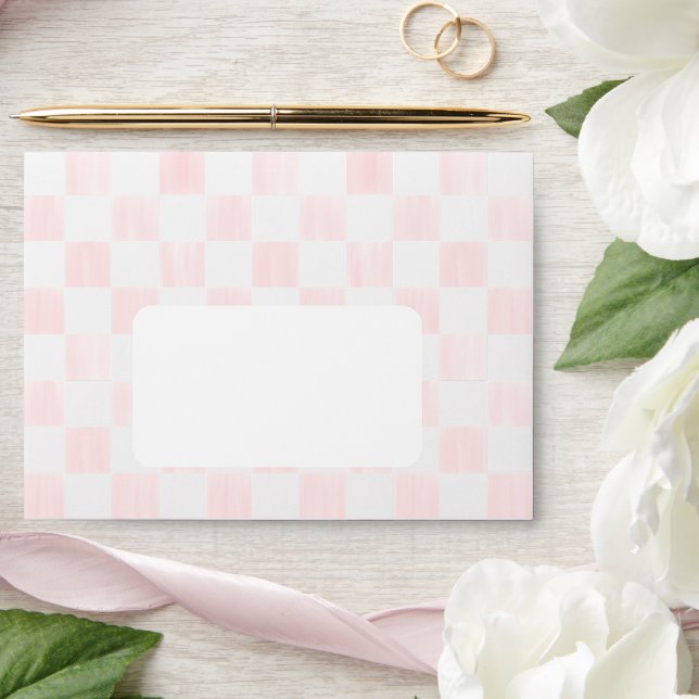 Painted Pink Checkerboard Pattern Wedding Envelope (Wedding)