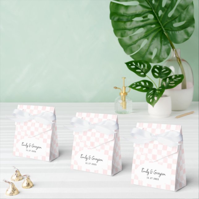 Painted Pink Checkerboard Pattern Wedding Favor Boxes (Multiple)
