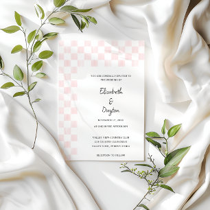 Painted Pink Checkerboard Pattern Wedding Invitation
