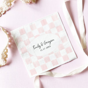 Painted Pink Checkerboard Pattern Wedding Napkins