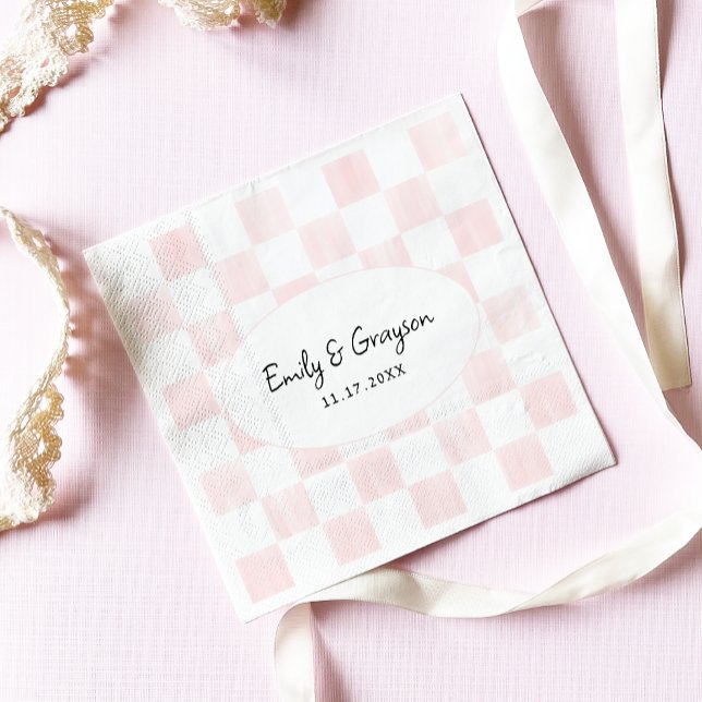 Painted Pink Checkerboard Pattern Wedding Napkins (Creator Uploaded)