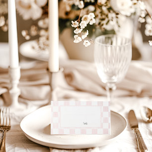 Painted Pink Checkerboard Pattern Wedding Place Card