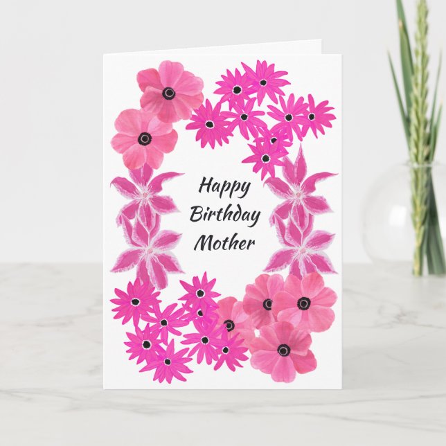 Painted Pink Flowers Personalized Card (Front)