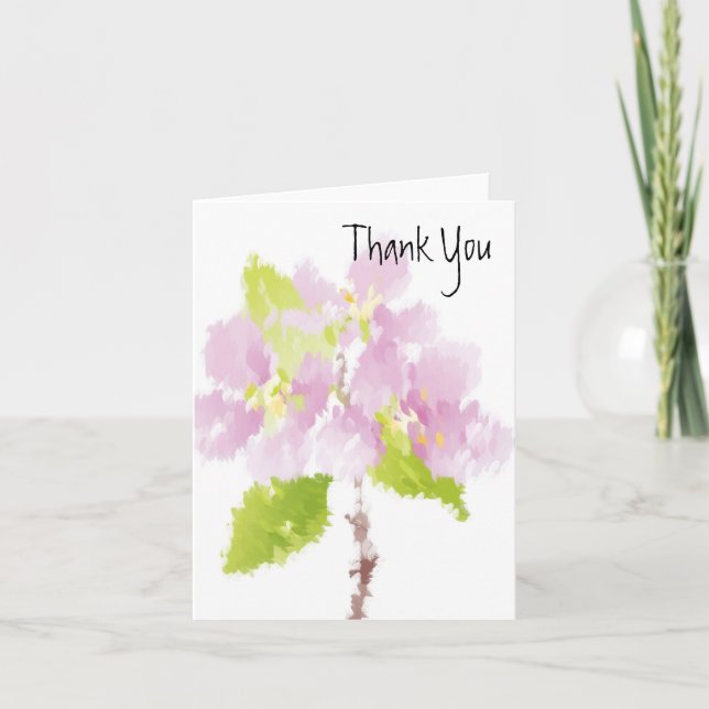 Painted Pink Flowers Thank You Card (Front)