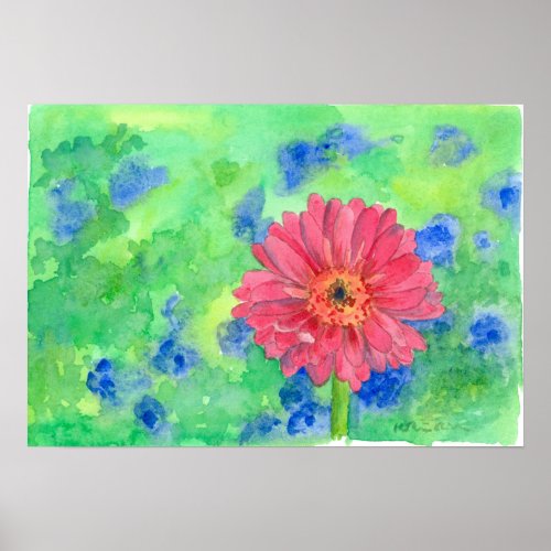 Painted Pink Gerbera Daisy Watercolor Art Poster