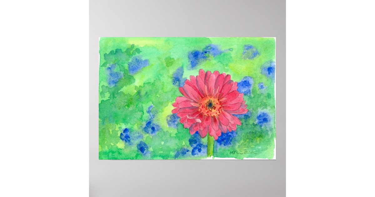 Painted Pink Gerbera Daisy Watercolor Art Poster | Zazzle