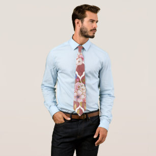 Painted Pink Gold Flowers Watercolor Quatrefoil Neck Tie