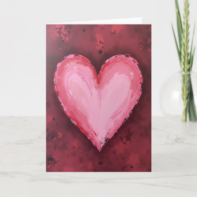 Painted Pink Heart Love Card (Front)
